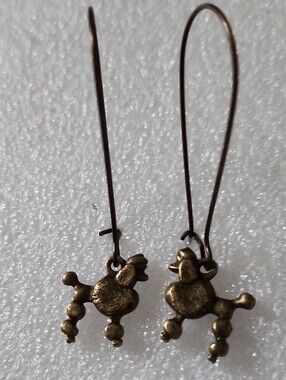 Hand Crafted Bronze Poodle Drop Earrings